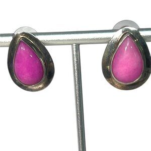 Vtg Sterling 925 Pink Quartzite Earrings Teardrop Studs  Artisan Jewelry